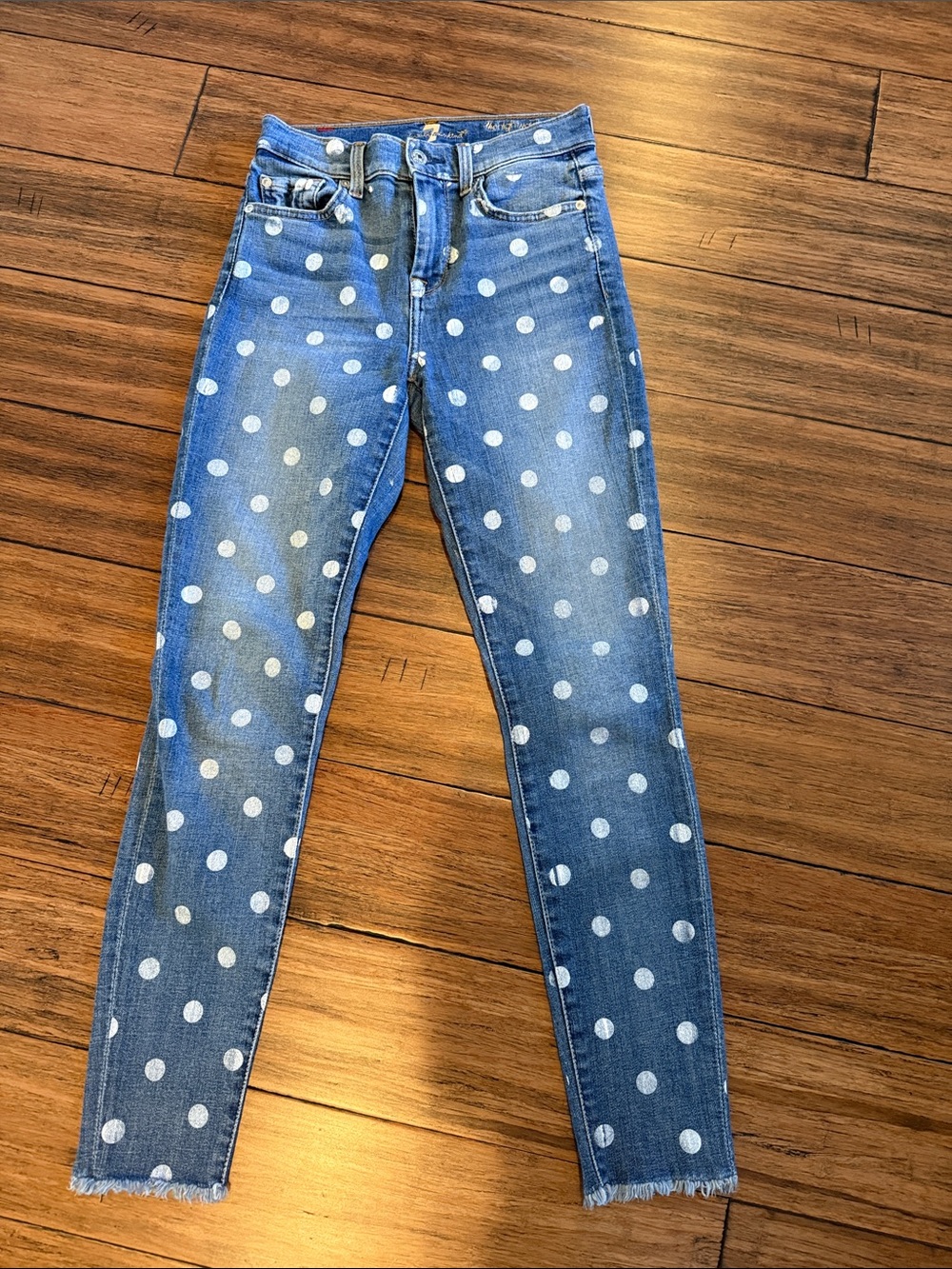 7 for all Mankind Blue Polka Dot Women's Skinny Jeans - Casual Stretch Denim
